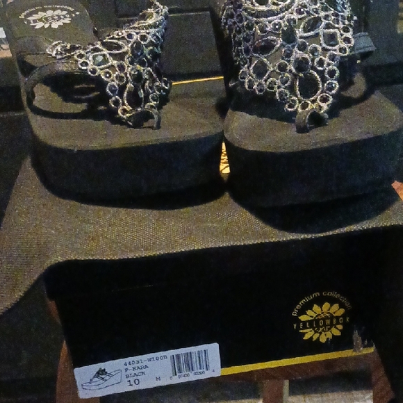 Yellow Box Black Sandals with Silver Accents - Picture 8 of 11